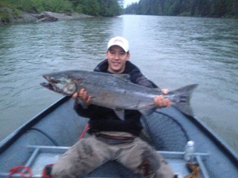 Derek Wakita holding a 15lb chinook